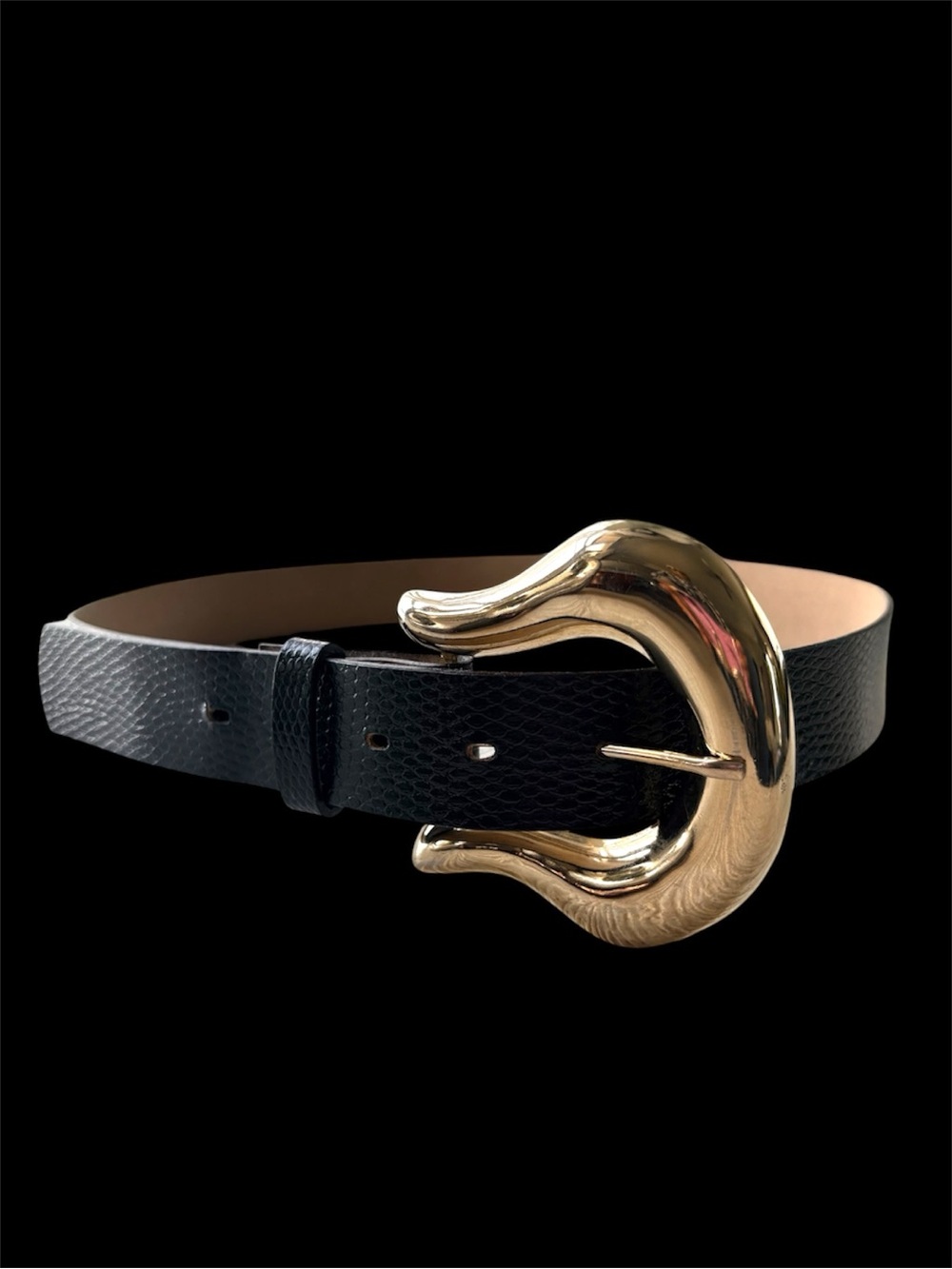 VTG Faux Leather Gold Metal Buckle Belt Size 10